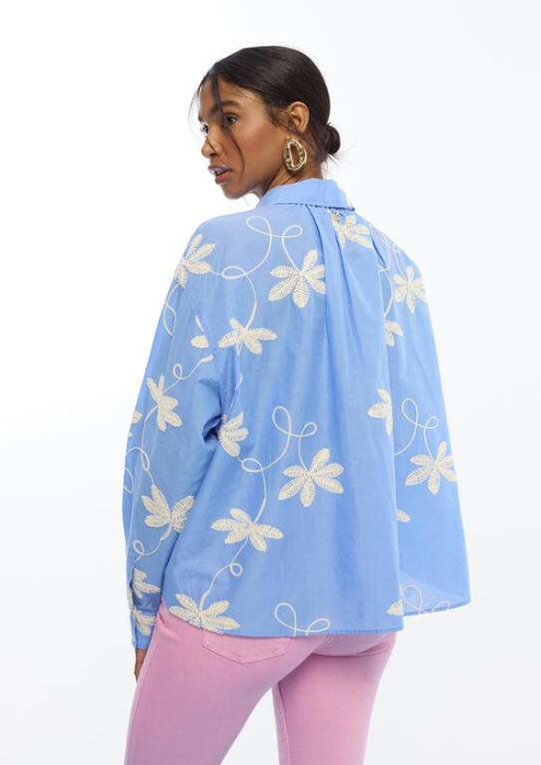 LOLA CASADEMUNT camisa con bordado de flores azul - 4