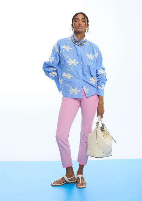 LOLA CASADEMUNT camisa con bordado de flores azul - 5