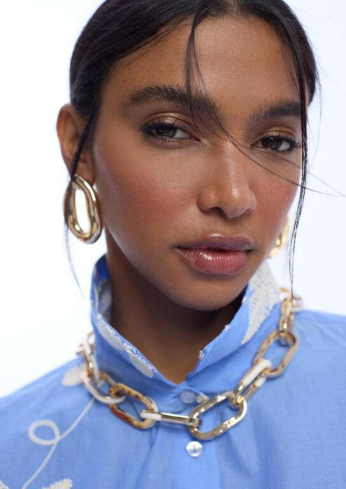 LOLA CASADEMUNT camisa con bordado de flores azul - 6