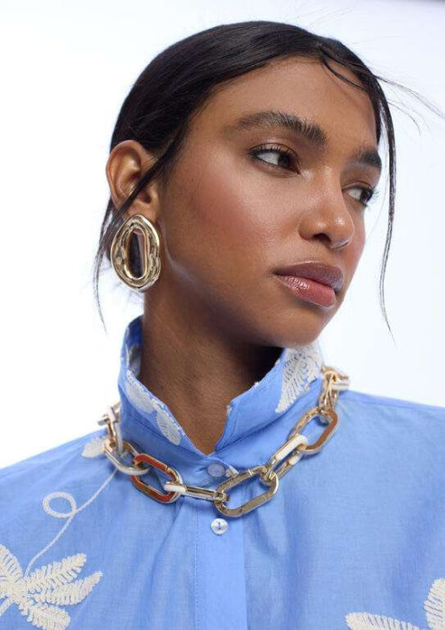 LOLA CASADEMUNT camisa con bordado de flores azul - 7