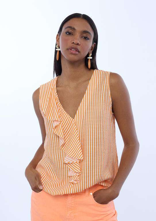 LOLA CASADEMUNT camisa rayas naranja y crudo