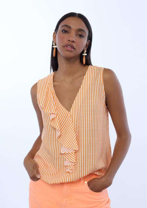 LOLA CASADEMUNT camisa rayas naranja y crudo - 1