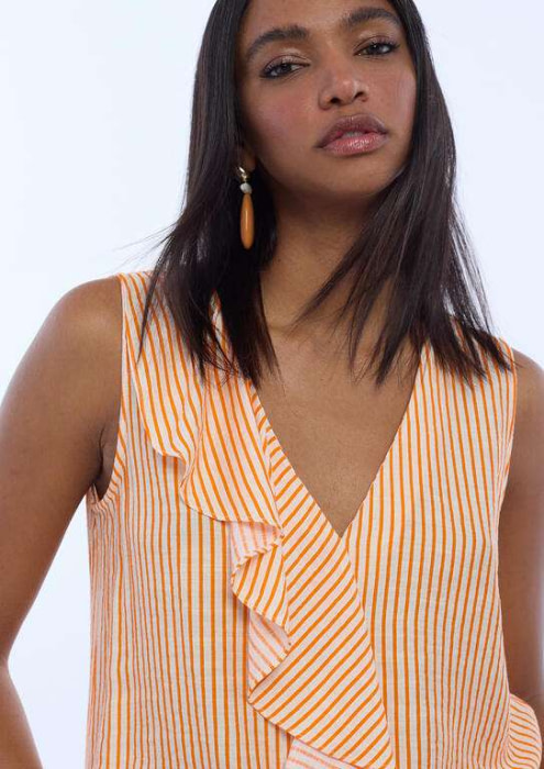 LOLA CASADEMUNT camisa rayas naranja y crudo - 2