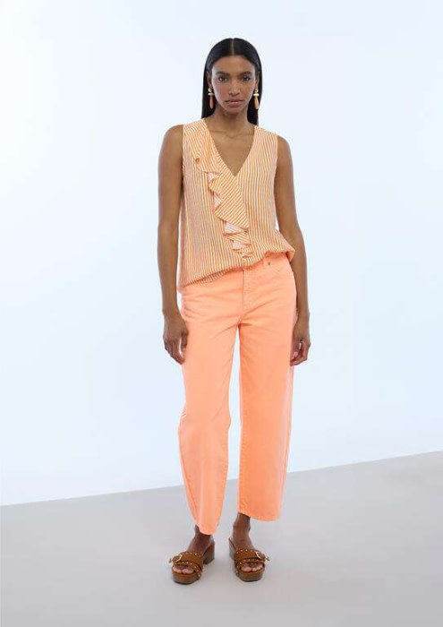 LOLA CASADEMUNT camisa rayas naranja y crudo - 4