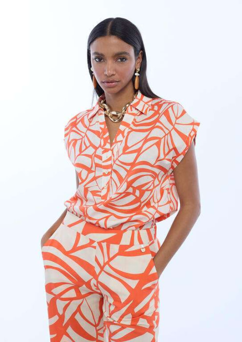 LOLA CASADEMUNT blusa estampado naranja y crudo
