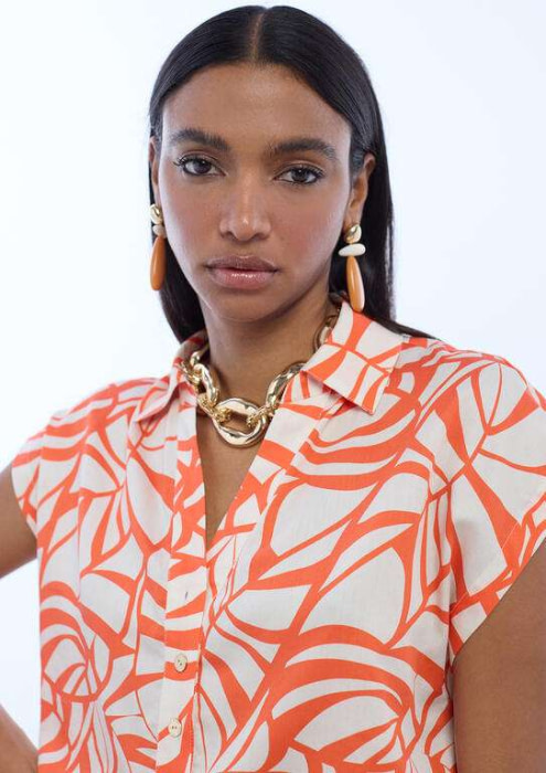 LOLA CASADEMUNT blusa estampado naranja y crudo - 2