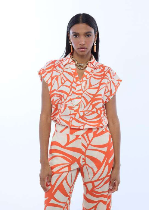 LOLA CASADEMUNT blusa estampado naranja y crudo - 3