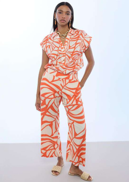 LOLA CASADEMUNT blusa estampado naranja y crudo - 5