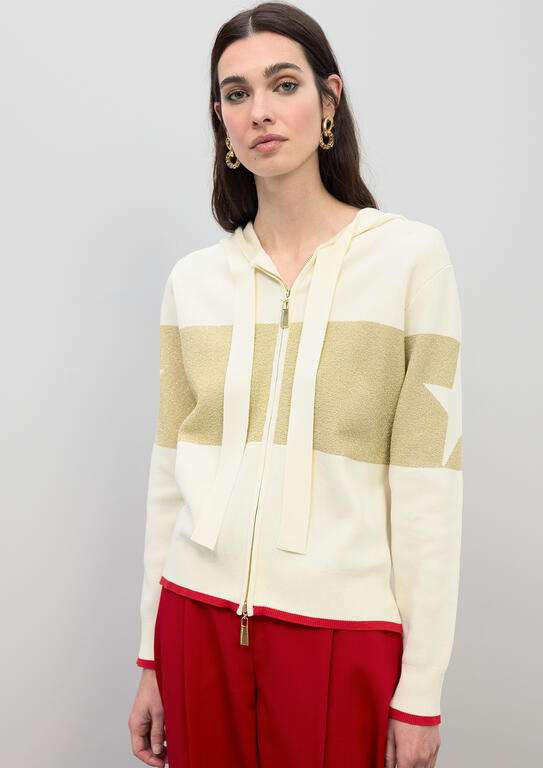 LOLA CASADEMUNT sudadera con capucha crudo en  lúrex con estrella