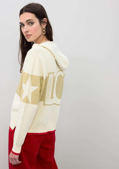 LOLA CASADEMUNT sudadera con capucha crudo en  lúrex con estrella - 3