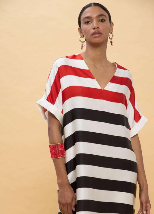 LOLA CASADEMUNT vestido rayas tricolor negro, rojo y crudo - 2