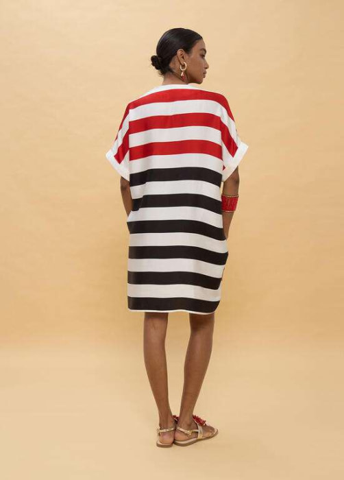 LOLA CASADEMUNT vestido rayas tricolor negro, rojo y crudo - 3