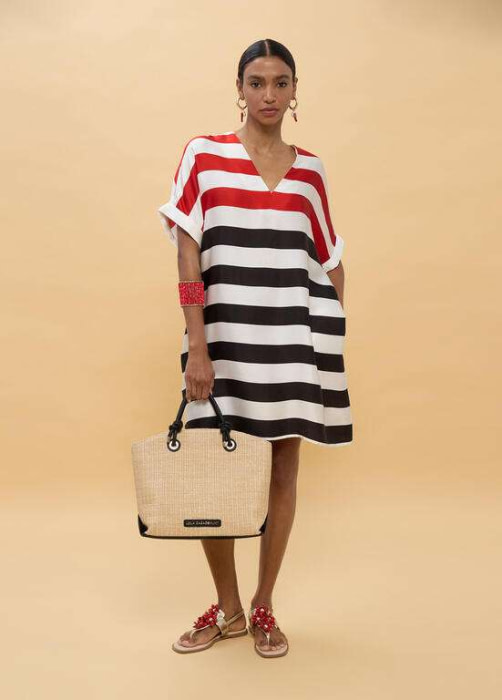 LOLA CASADEMUNT vestido rayas tricolor negro, rojo y crudo - 5