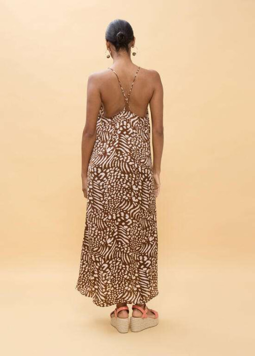 LOLA CASADEMUNT vestido largo tirantes manchas marrón y crudo - 4