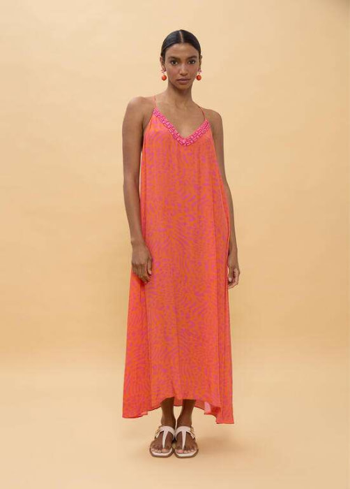 LOLA CASADEMUNT vestido largo estampado manchas  rosa y naranja - 1