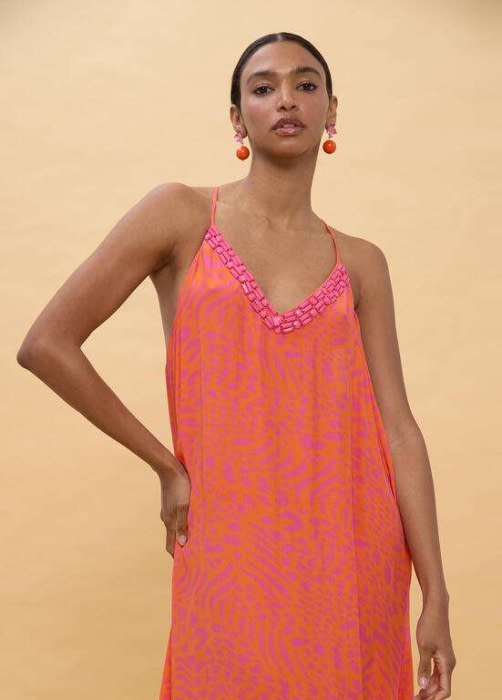 LOLA CASADEMUNT vestido largo estampado manchas  rosa y naranja - 2