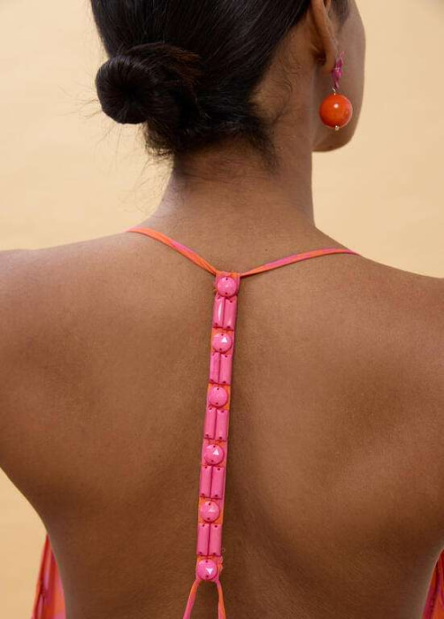 LOLA CASADEMUNT vestido largo estampado manchas  rosa y naranja - 3