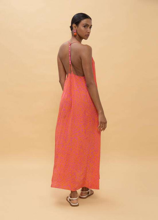 LOLA CASADEMUNT vestido largo estampado manchas  rosa y naranja - 4