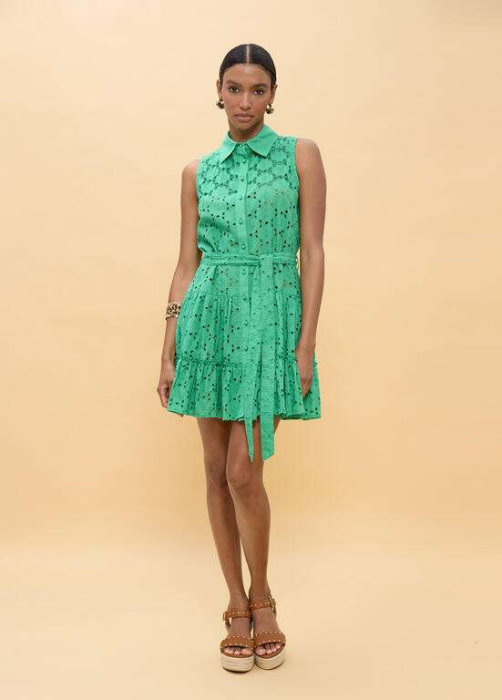 LOLA CASADEMUNT vestido corto volantes con bordado suizo verde - 5