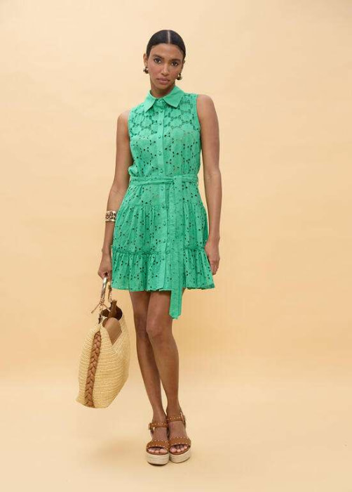 LOLA CASADEMUNT vestido corto volantes con bordado suizo verde - 6