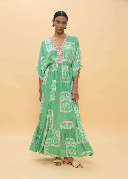 LOLA CASADEMUNT vestido largo estampado manchas  verde y crudo - 1