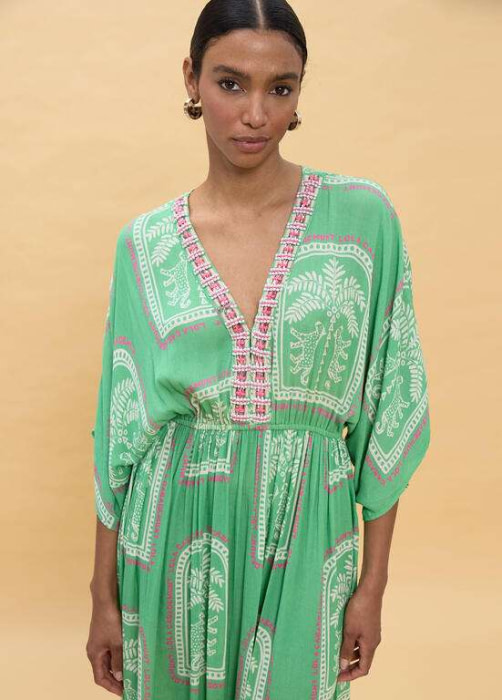 LOLA CASADEMUNT vestido largo estampado manchas  verde y crudo - 2