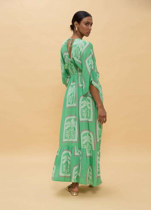 LOLA CASADEMUNT vestido largo estampado manchas  verde y crudo - 3