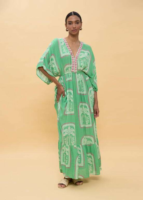 LOLA CASADEMUNT vestido largo estampado manchas  verde y crudo - 4