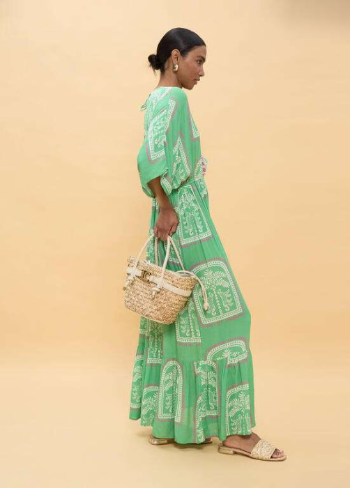 LOLA CASADEMUNT vestido largo estampado manchas  verde y crudo - 5