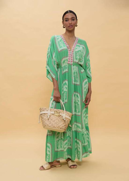 LOLA CASADEMUNT vestido largo estampado manchas  verde y crudo - 6