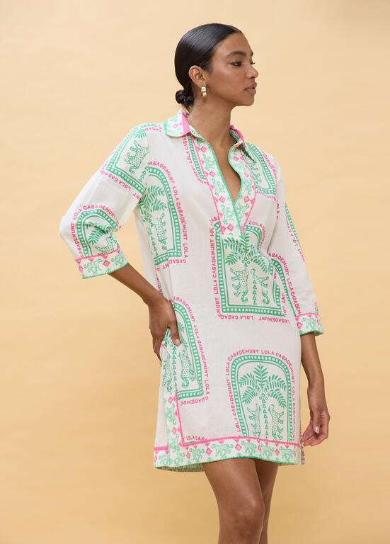 LOLA CASADEMUNT vestido corto estampado thai crudo y verde