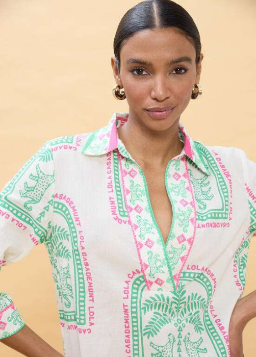 LOLA CASADEMUNT vestido corto estampado thai crudo y verde - 2