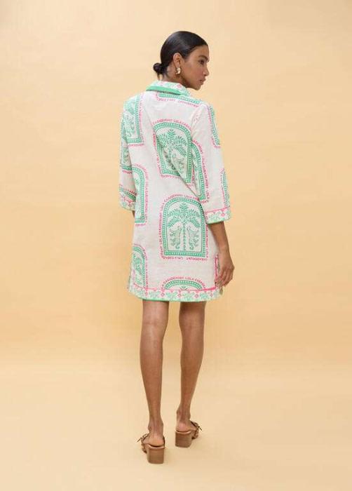 LOLA CASADEMUNT vestido corto estampado thai crudo y verde - 3