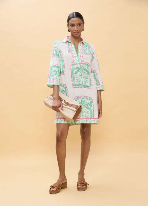 LOLA CASADEMUNT vestido corto estampado thai crudo y verde - 4