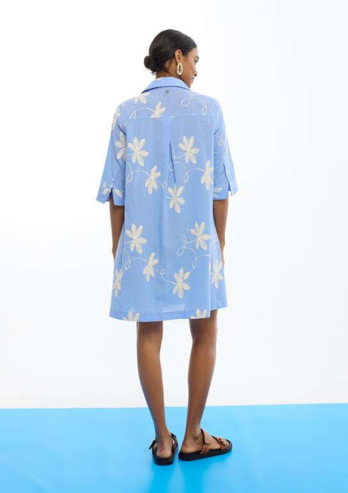 LOLA CASADEMUNT vestido camisero con bordado de  flores azul - 3