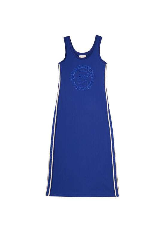 LOLA CASADEMUNT vestido azul con logo en swarovski