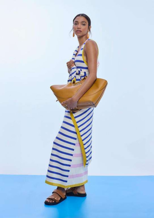 LOLA CASADEMUNT vestido tricolor en rayas crudo azul y rosa - 4