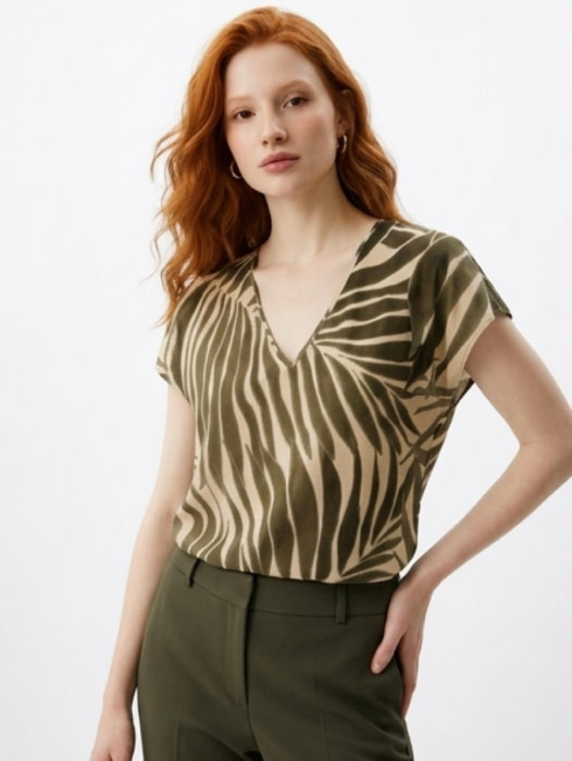 PENNYBLACK top viscosa escote pico estampado hojas verde - 1