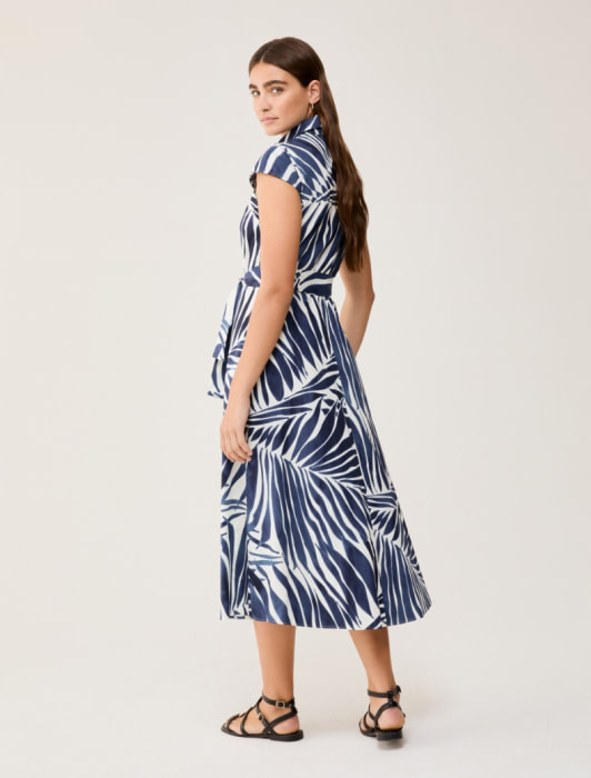 PENNYBLACK vestido algodón con estampado de  hojas azul y blanco - 3