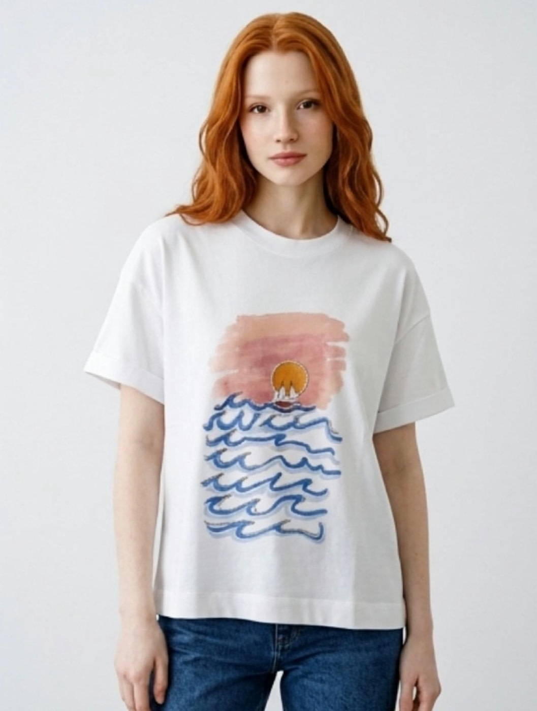 PENNYBLACK camiseta m/c blanca estampado mar