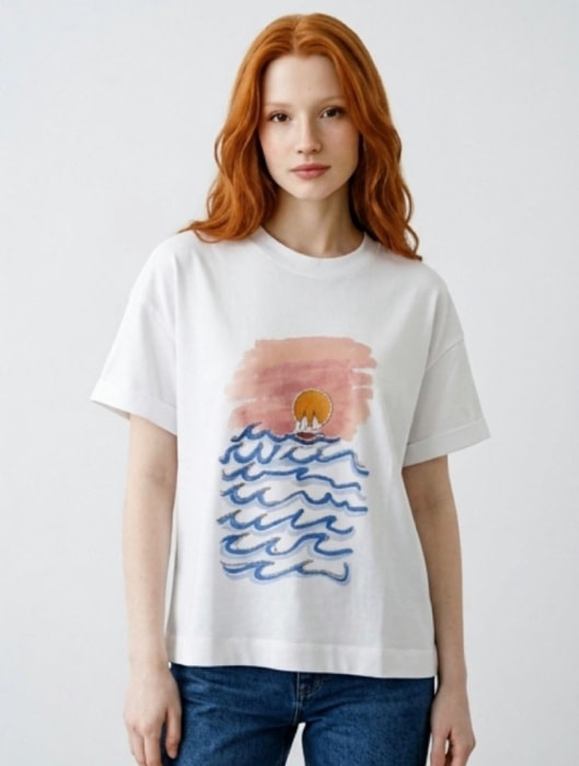 PENNYBLACK camiseta m/c blanca estampado mar