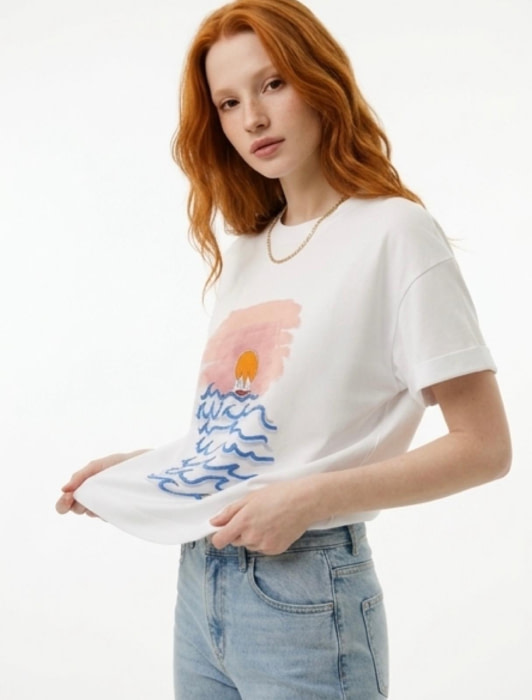 PENNYBLACK camiseta m/c blanca estampado mar - 2