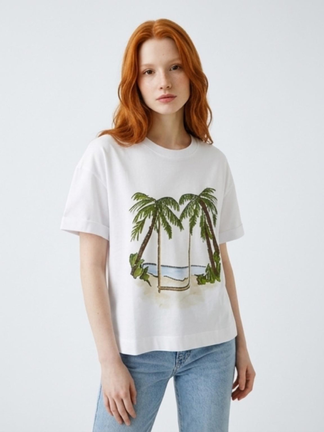 PENNYBLACK camiseta m/c blanca estampado palmeras