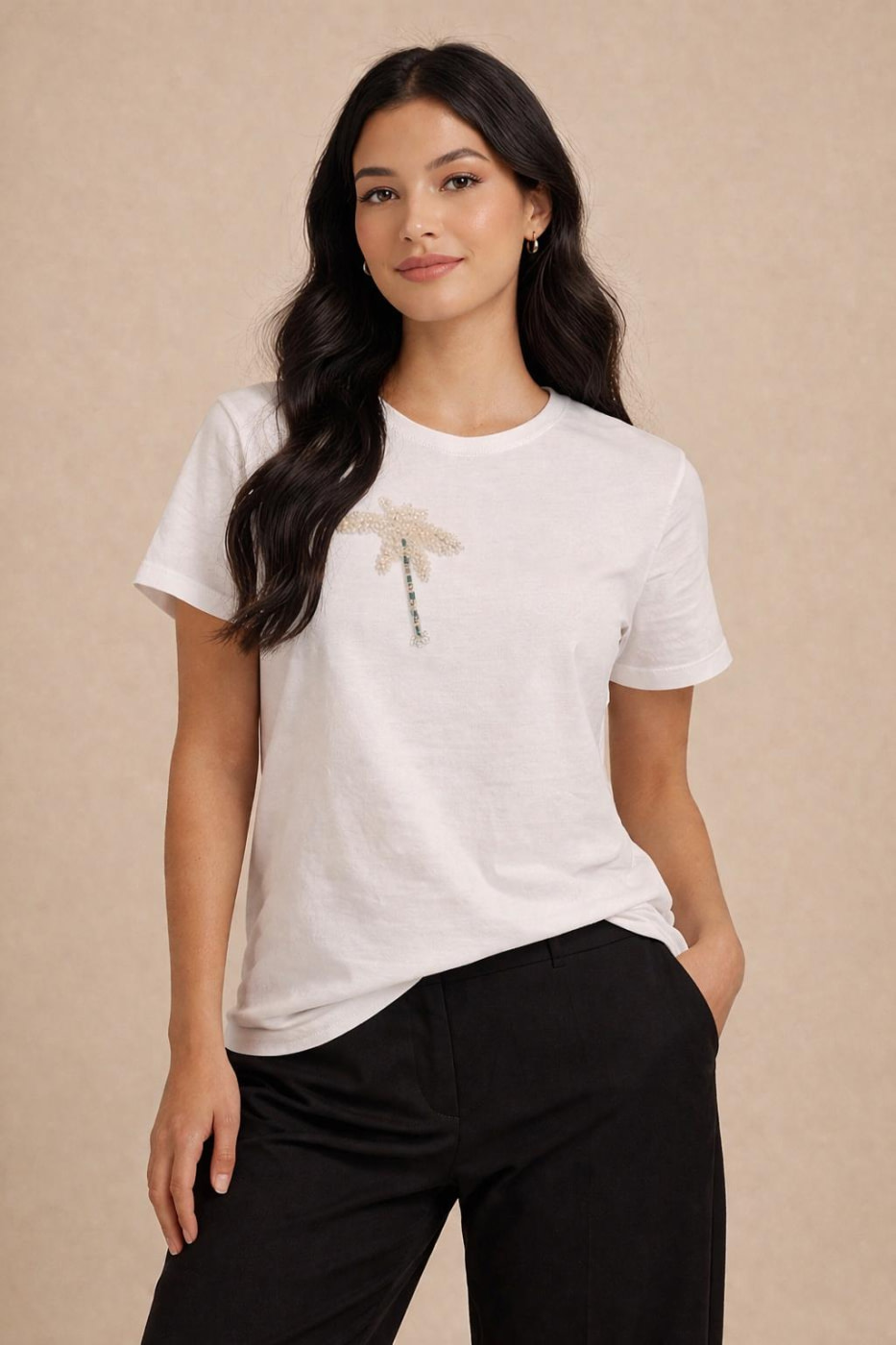 PENNYBLACK camiseta m/c blanca palmeras piedras