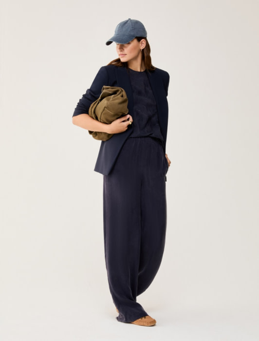 PENNYBLACK pantalón gomas en cupro azul marino - 5