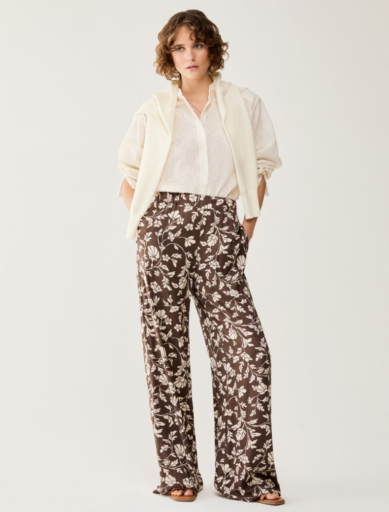 PENNYBLACK pantalón viscosa estampado flores marrón