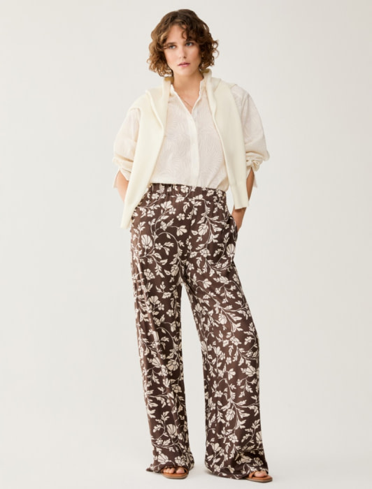 PENNYBLACK pantalón viscosa estampado flores marrón