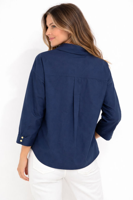 PENNYBLACK camisa con rayas azul marino con strass - 3