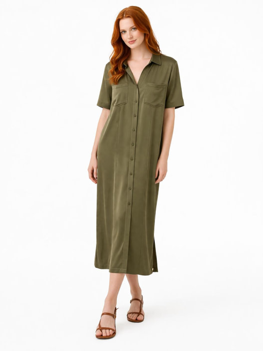 PENNYBLACK vestido camisero caqui con viscosa