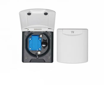 TOMA EXTERIOR 220V- 12V, ANTENA TV Y SAT CON TAPA MAGNETICA